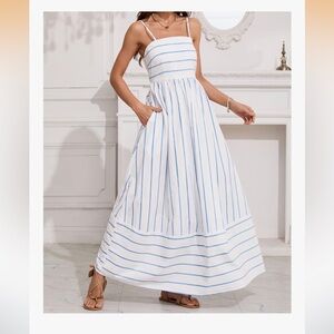 Chic Striped Maxi Dress in Blue and White- large